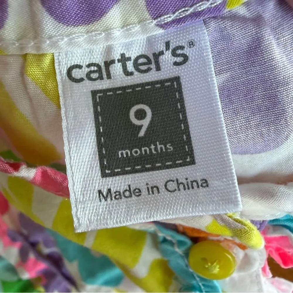 Carter’s 3 Piece Set Colorful Floral Tops and Neon Green / Yellow Pants Sz 9 mos